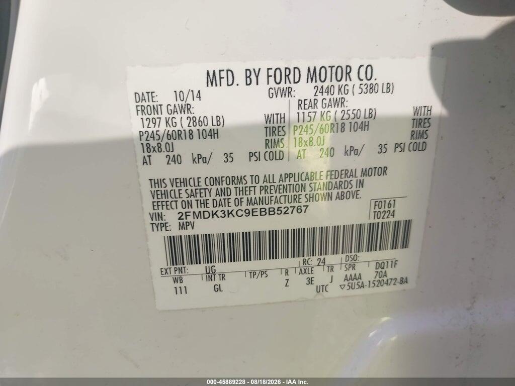 2FMDK3KC9EBB52767 2014 FORD EDGE photo no. 9