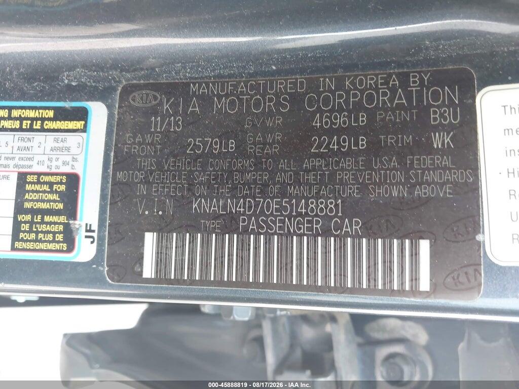 KNALN4D70E5148881 2014 KIA CADENZA photo no. 9