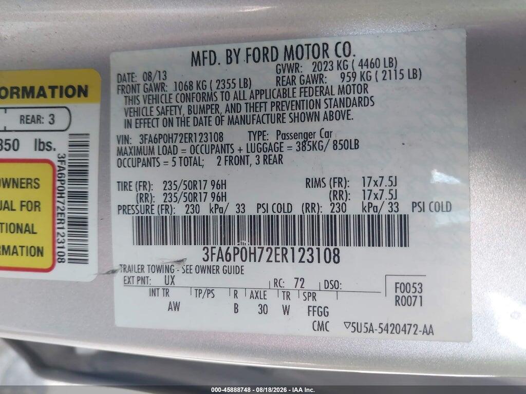 3FA6P0H72ER123108 2014 FORD FUSION photo no. 9