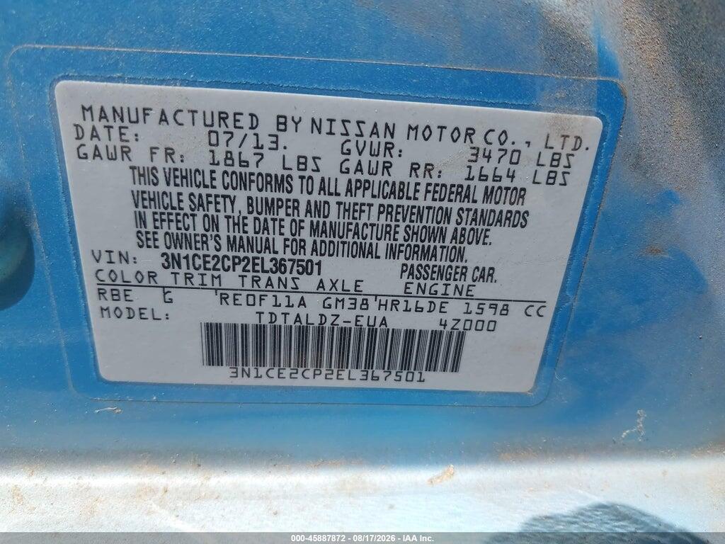 3N1CE2CP2EL367501 2014 NISSAN VERSA NOTE photo no. 9