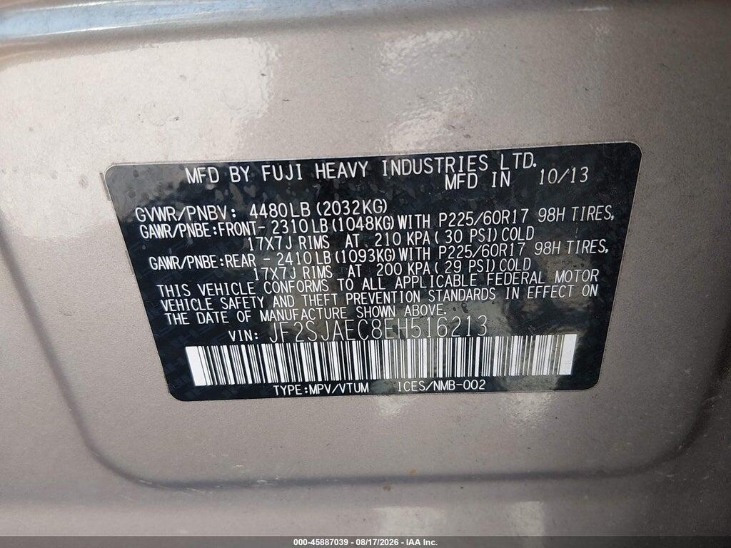 JF2SJAEC8EH516213 2014 SUBARU FORESTER photo no. 9