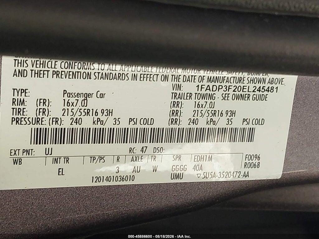 1FADP3F20EL245481 2014 FORD FOCUS photo no. 9