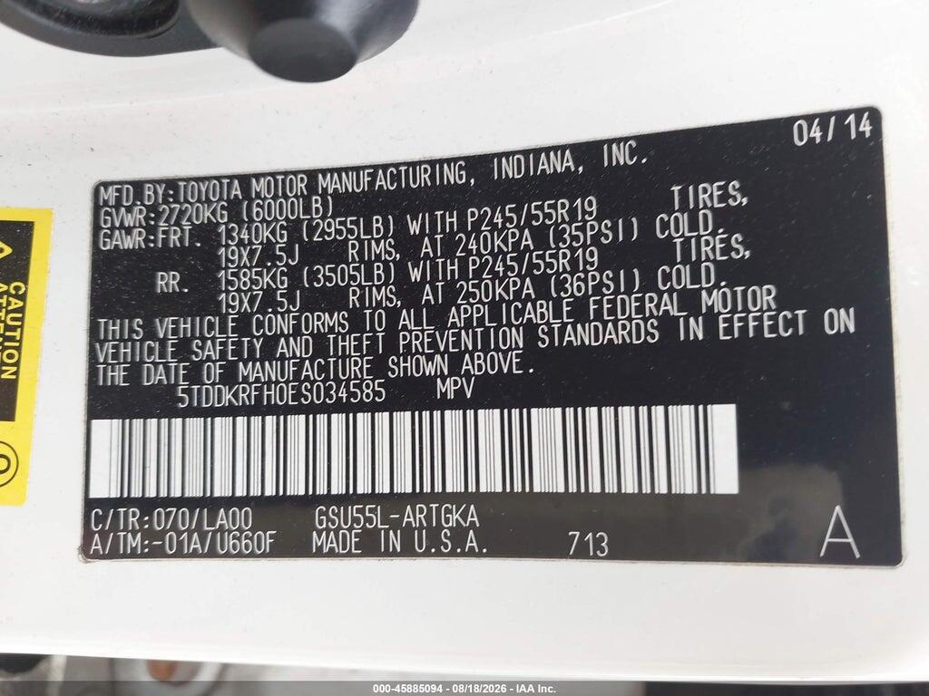 5TDDKRFH0ES034585 2014 TOYOTA HIGHLANDER photo no. 9