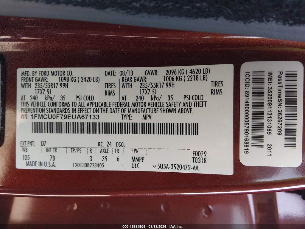 1FMCU0F79EUA67133 2014 FORD ESCAPE photo no. 9