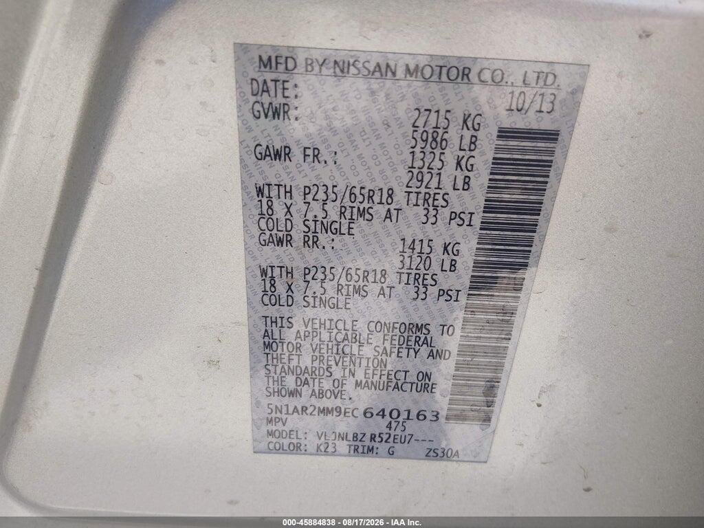 5N1AR2MM9EC640163 2014 NISSAN PATHFINDER photo no. 9