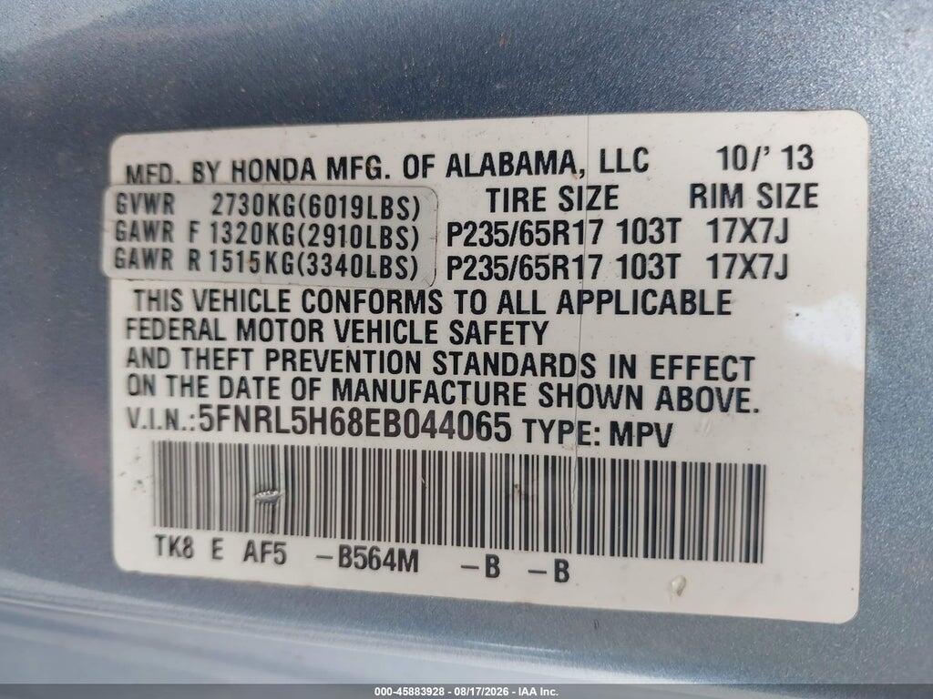 5FNRL5H68EB044065 2014 HONDA ODYSSEY photo no. 9
