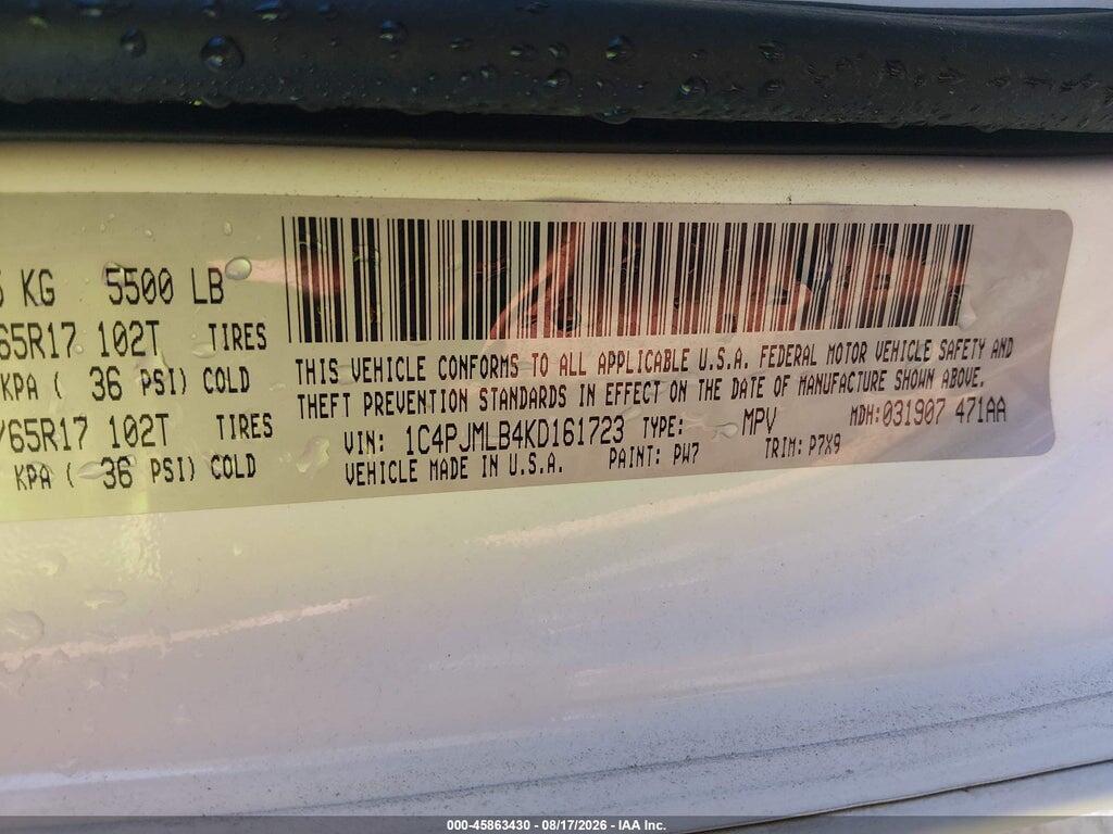 1C4PJMLB4KD161723 2019 JEEP CHEROKEE photo no. 9