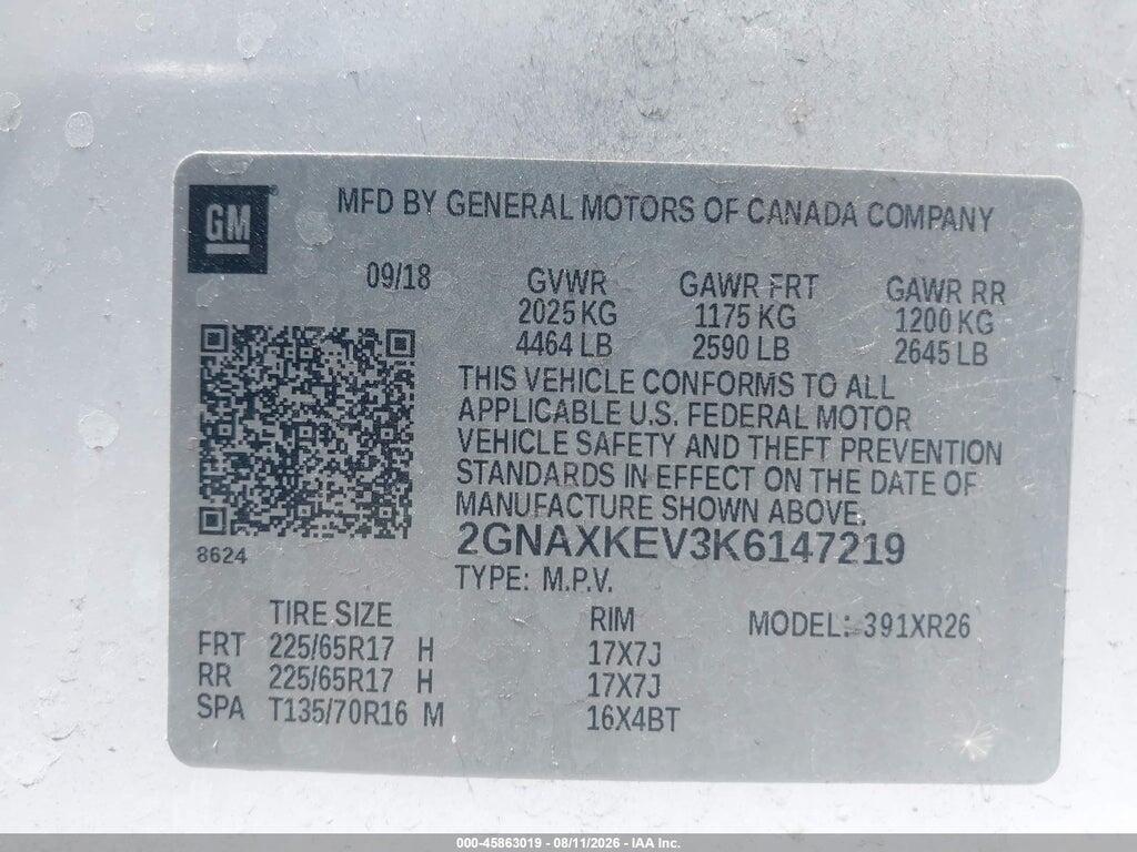 2GNAXKEV3K6147219 2019 CHEVROLET EQUINOX photo no. 9