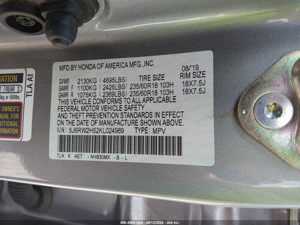 5J6RW2H52KL024989 2019 HONDA CR-V photo no. 9