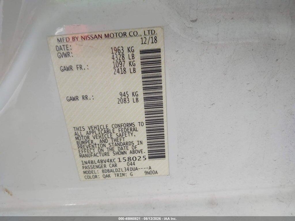 1N4BL4BV4KC158025 2019 NISSAN ALTIMA photo no. 9
