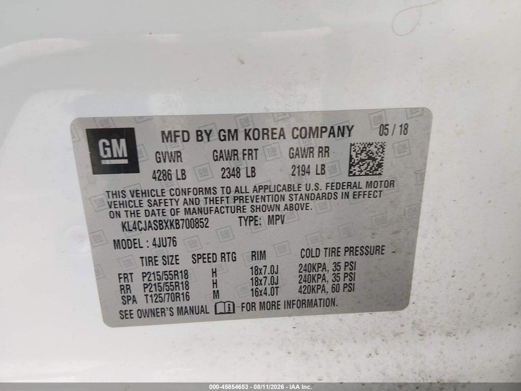 KL4CJASBXKB700852 2019 BUICK ENCORE photo no. 9