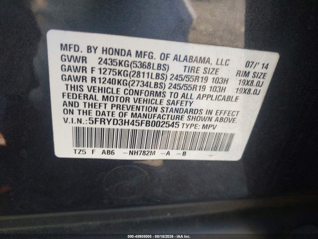 5FRYD3H45FB002545 2015 ACURA MDX photo no. 9