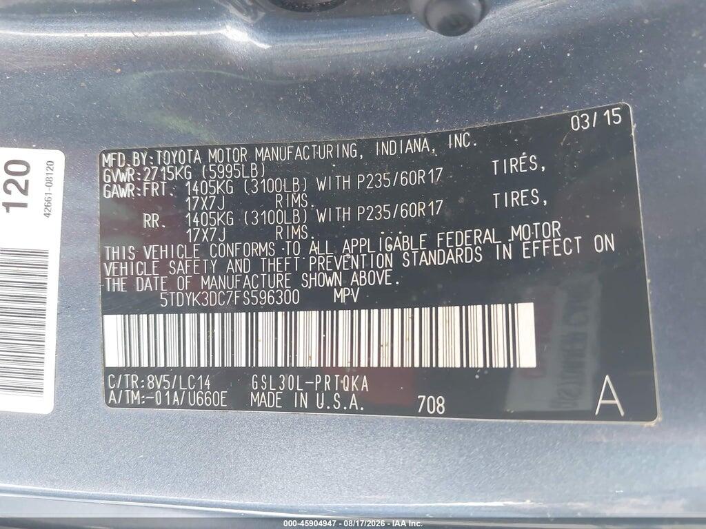 5TDYK3DC7FS596300 2015 TOYOTA SIENNA photo no. 9