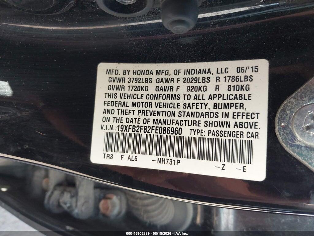 19XFB2F82FE086960 2015 HONDA CIVIC photo no. 9