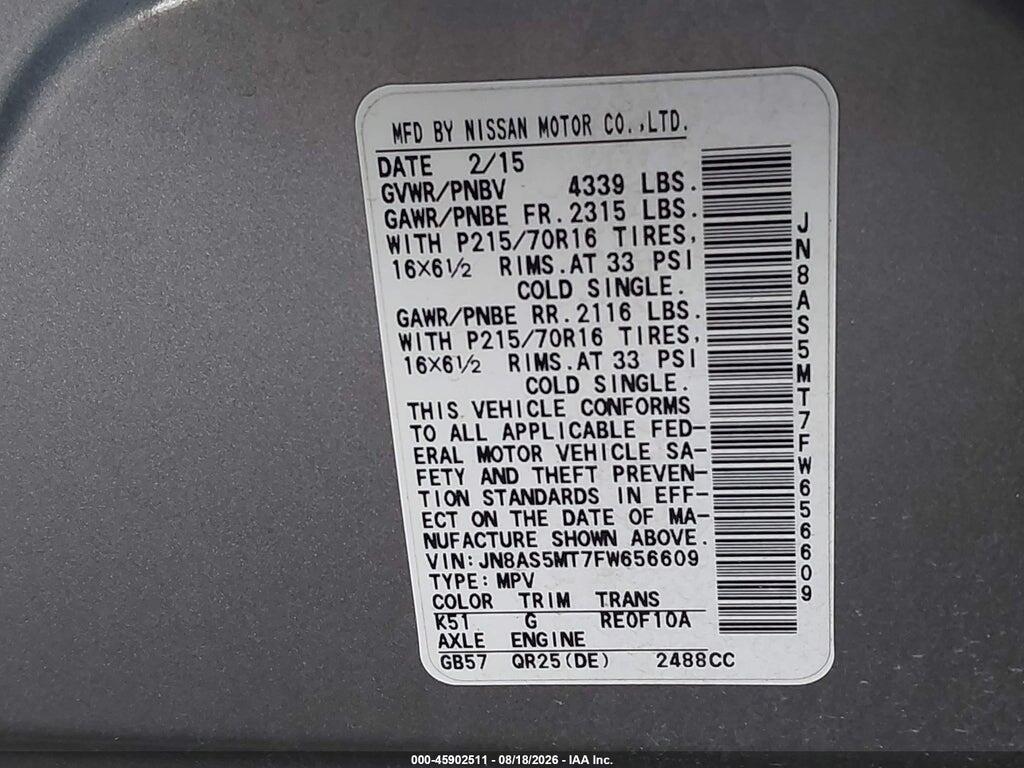 JN8AS5MT7FW656609 2015 NISSAN ROGUE SELECT photo no. 9