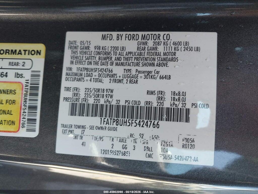 1FATP8UH5F5424766 2015 FORD MUSTANG photo no. 9