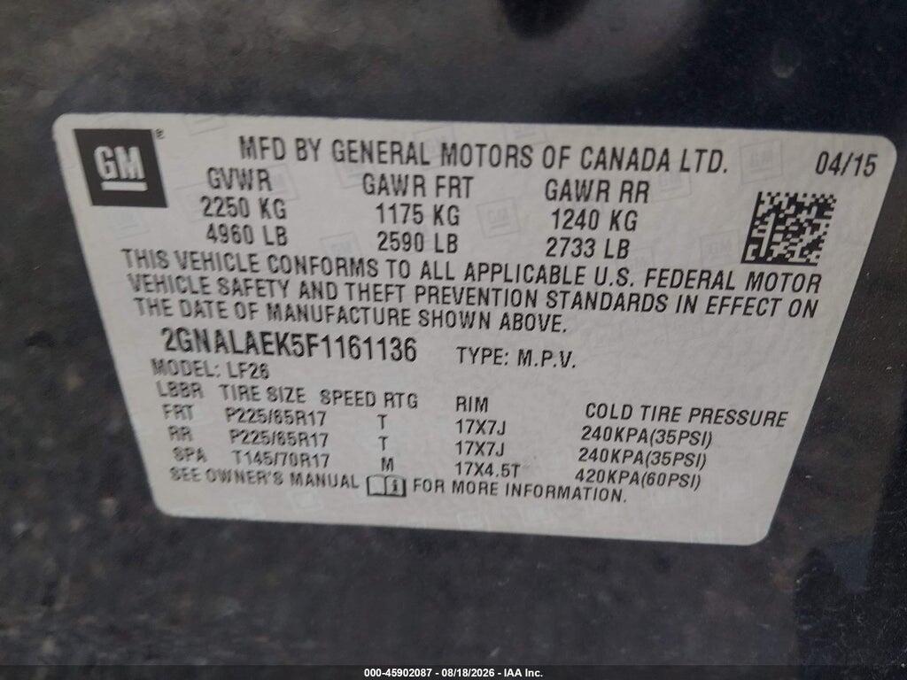 2GNALAEK5F1161136 2015 CHEVROLET EQUINOX photo no. 9