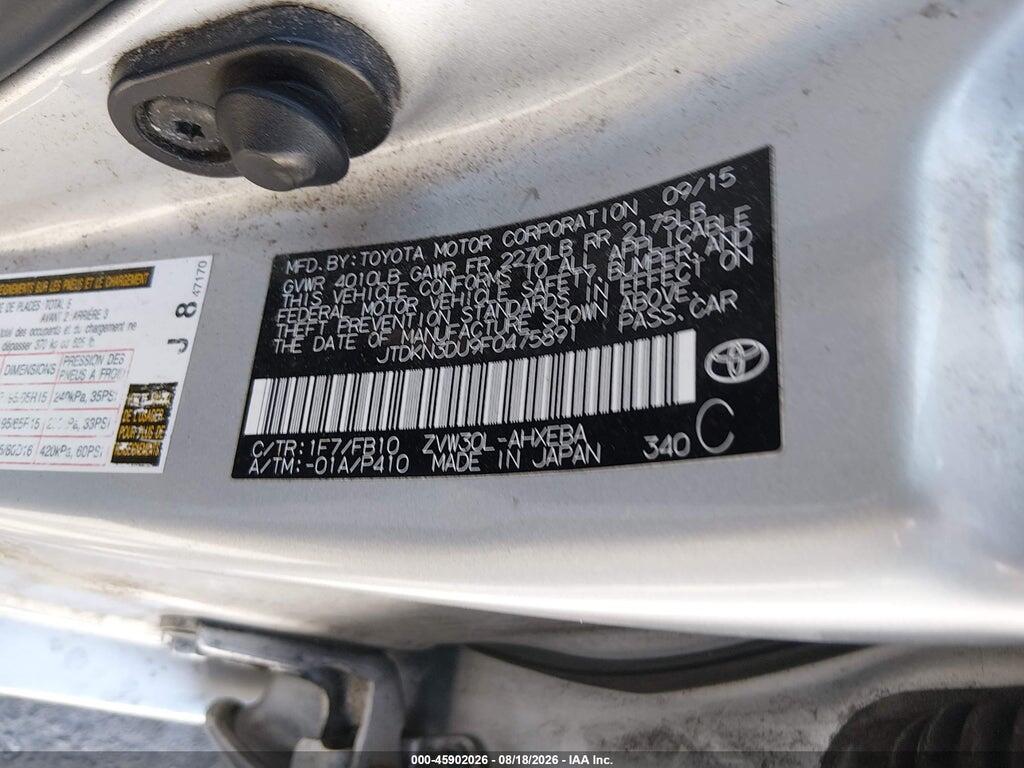 JTDKN3DU9F0475891 2015 TOYOTA PRIUS photo no. 9