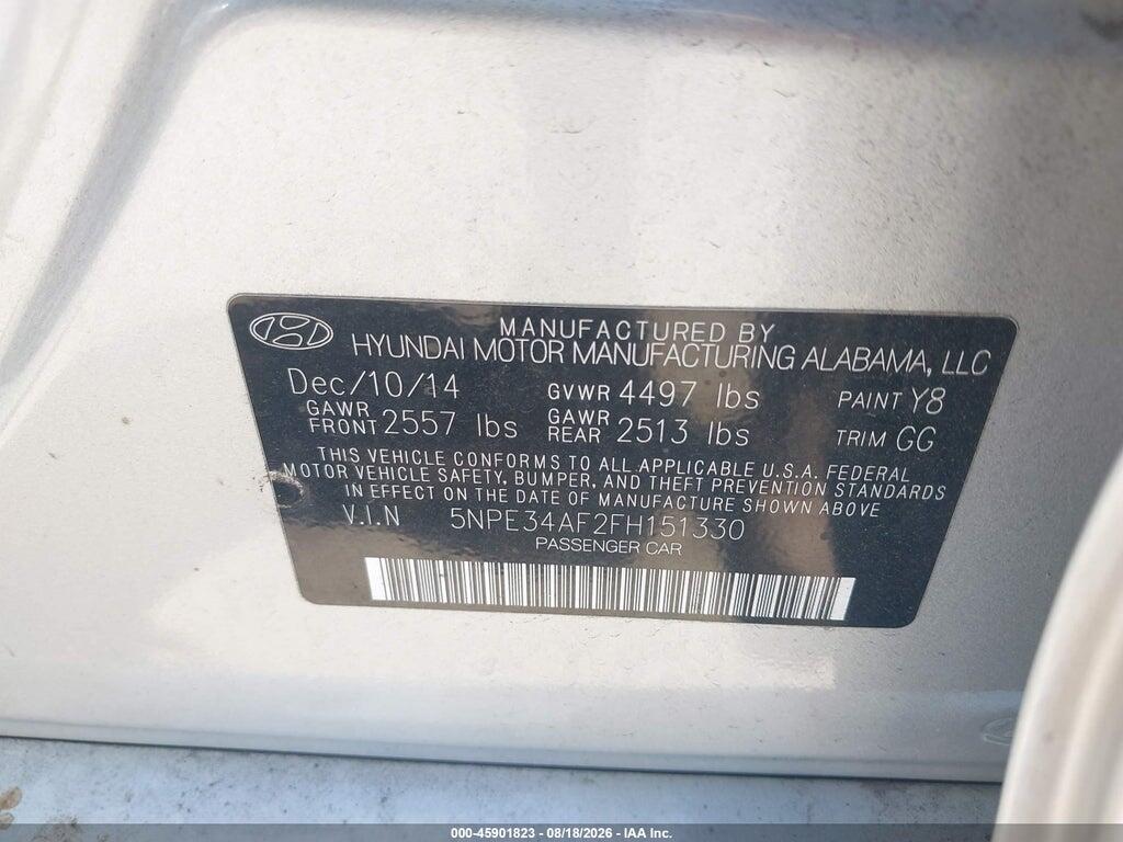 5NPE34AF2FH151330 2015 HYUNDAI SONATA photo no. 9