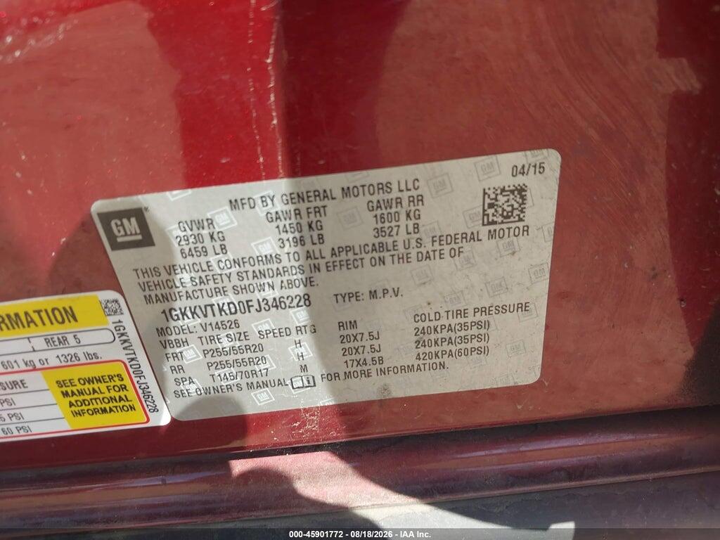 1GKKVTKD0FJ346228 2015 GMC ACADIA photo no. 9
