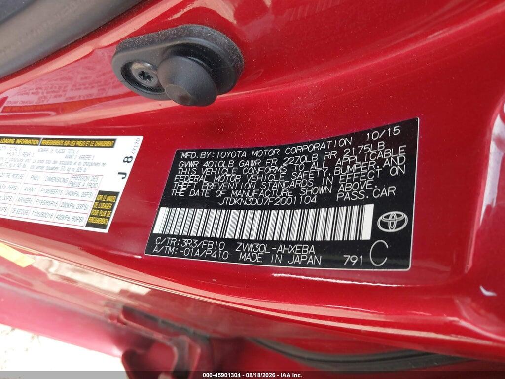 JTDKN3DU7F2001104 2015 TOYOTA PRIUS photo no. 9