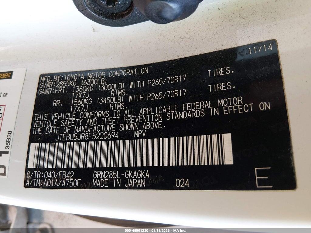 JTEBU5JR8F5220694 2015 TOYOTA 4RUNNER photo no. 9