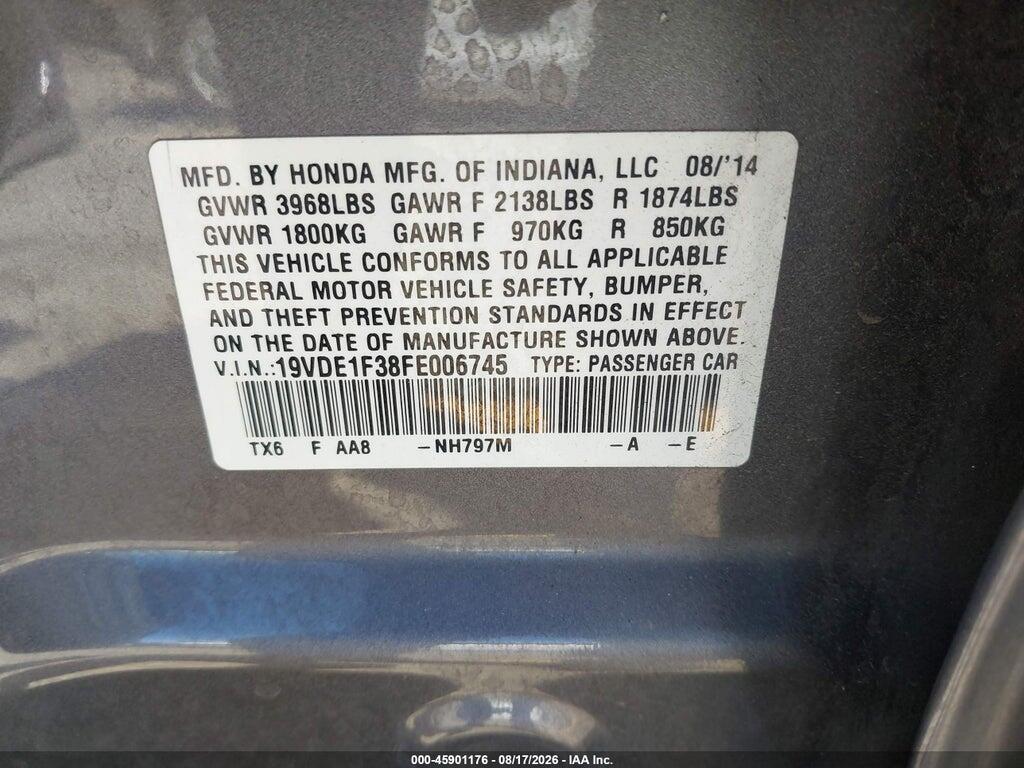 19VDE1F38FE006745 2015 ACURA ILX photo no. 9