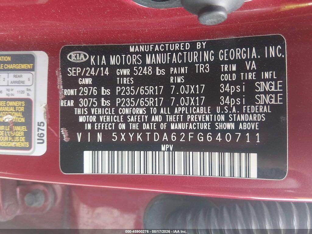 5XYKTDA62FG640711 2015 KIA SORENTO photo no. 9