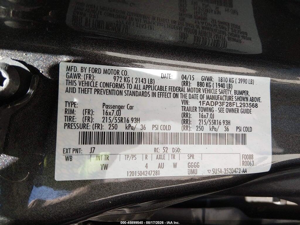 1FADP3F28FL293568 2015 FORD FOCUS photo no. 9