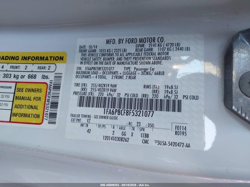 1FA6P8CF8F5321077 2015 FORD MUSTANG photo no. 9