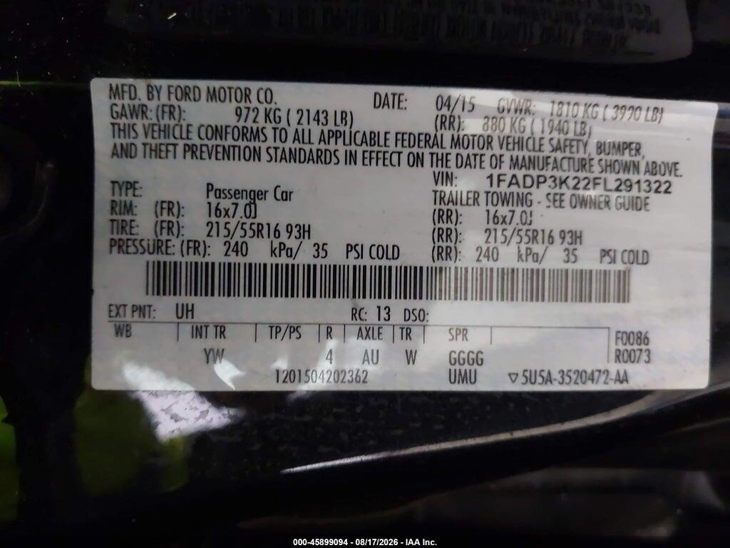 1FADP3K22FL291322 2015 FORD FOCUS photo no. 9