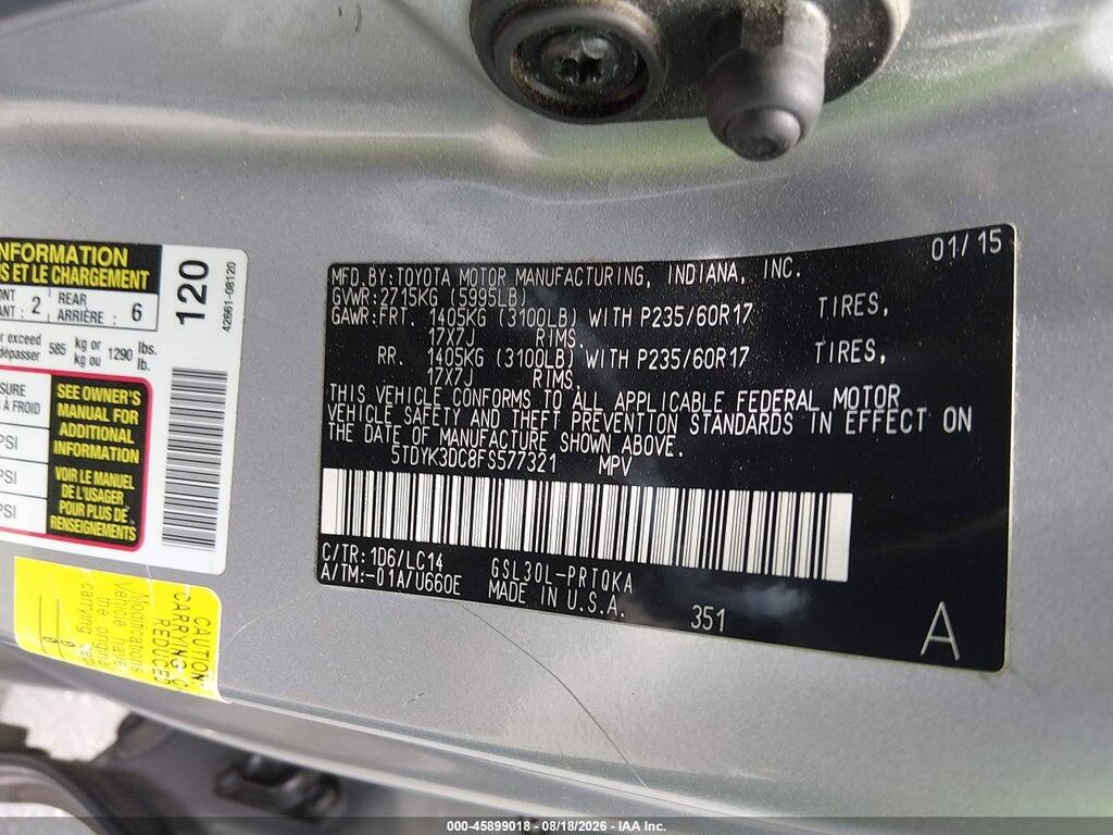 5TDYK3DC8FS577321 2015 TOYOTA SIENNA photo no. 9