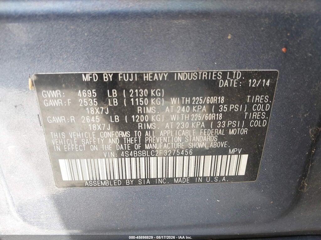 4S4BSBLC2F3275456 2015 SUBARU OUTBACK photo no. 9