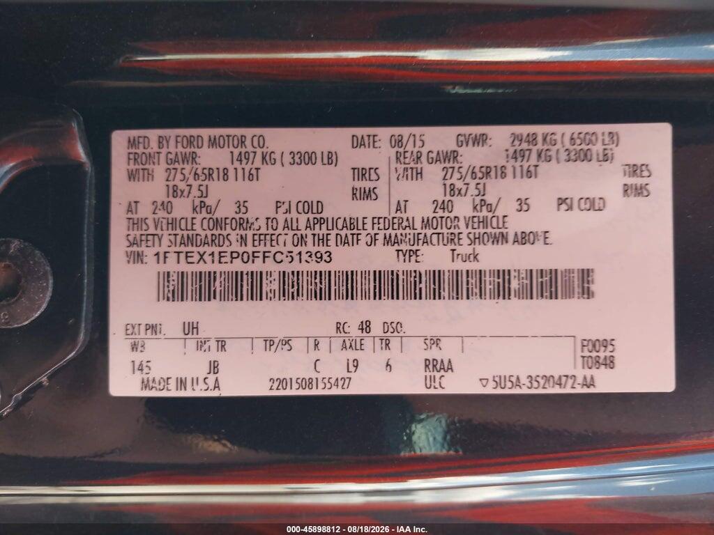 1FTEX1EP0FFC51393 2015 FORD F-150 photo no. 9