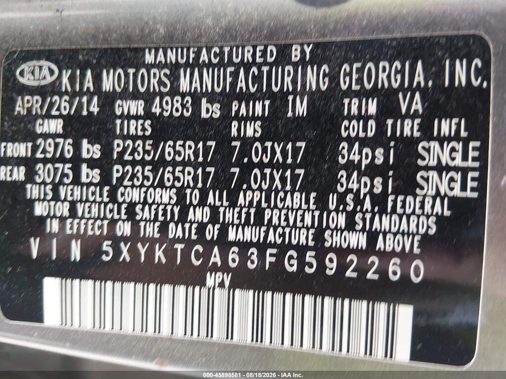 5XYKTCA63FG592260 2015 KIA SORENTO photo no. 9