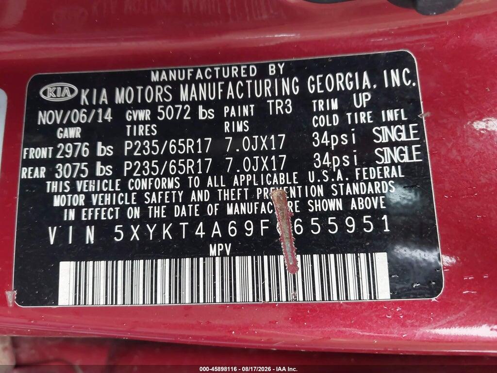 5XYKT4A69FG655951 2015 KIA SORENTO photo no. 9