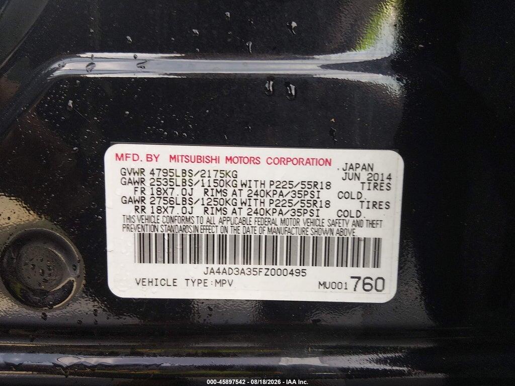 JA4AD3A35FZ000495 2015 MITSUBISHI OUTLANDER photo no. 9