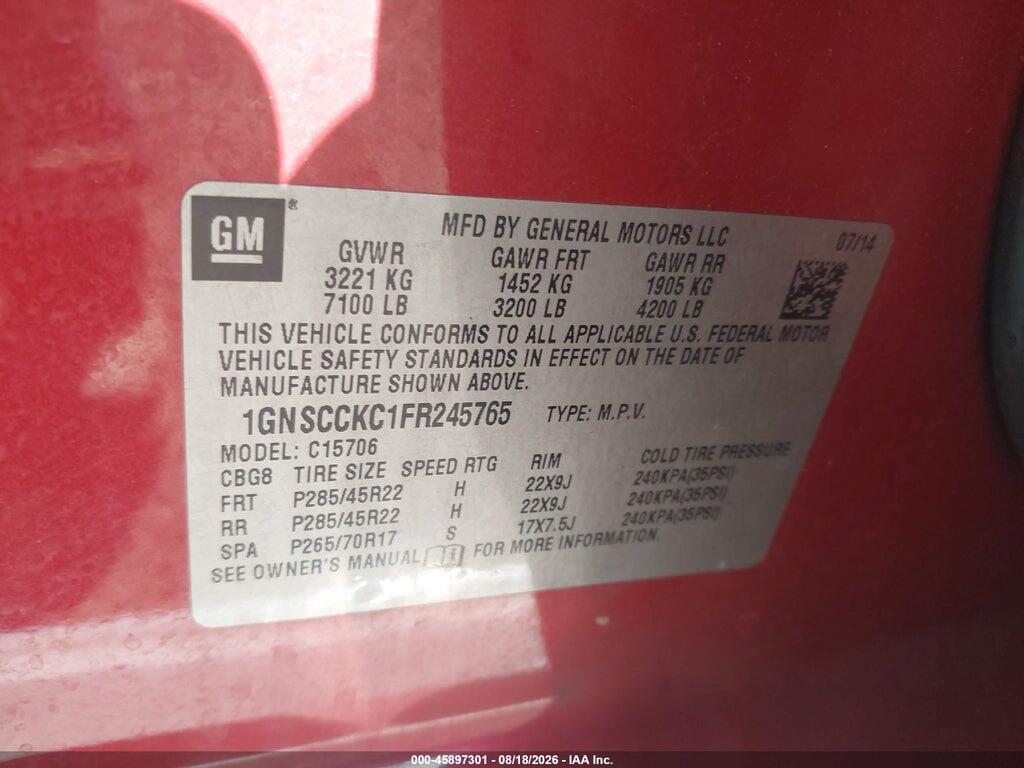 1GNSCCKC1FR245765 2015 CHEVROLET TAHOE photo no. 9