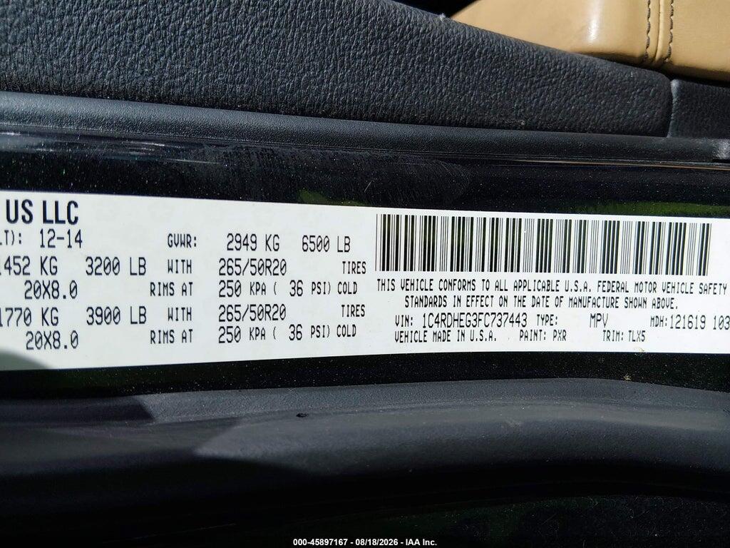 1C4RDHEG3FC737443 2015 DODGE DURANGO photo no. 9
