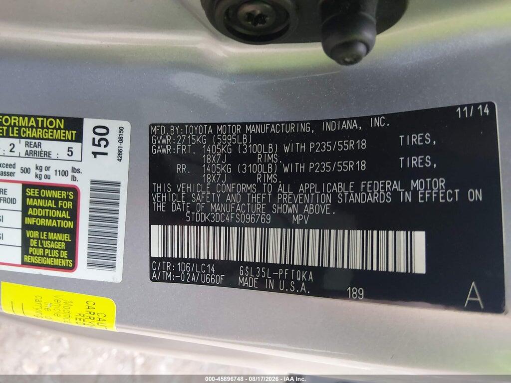 5TDDK3DC4FS096769 2015 TOYOTA SIENNA photo no. 9