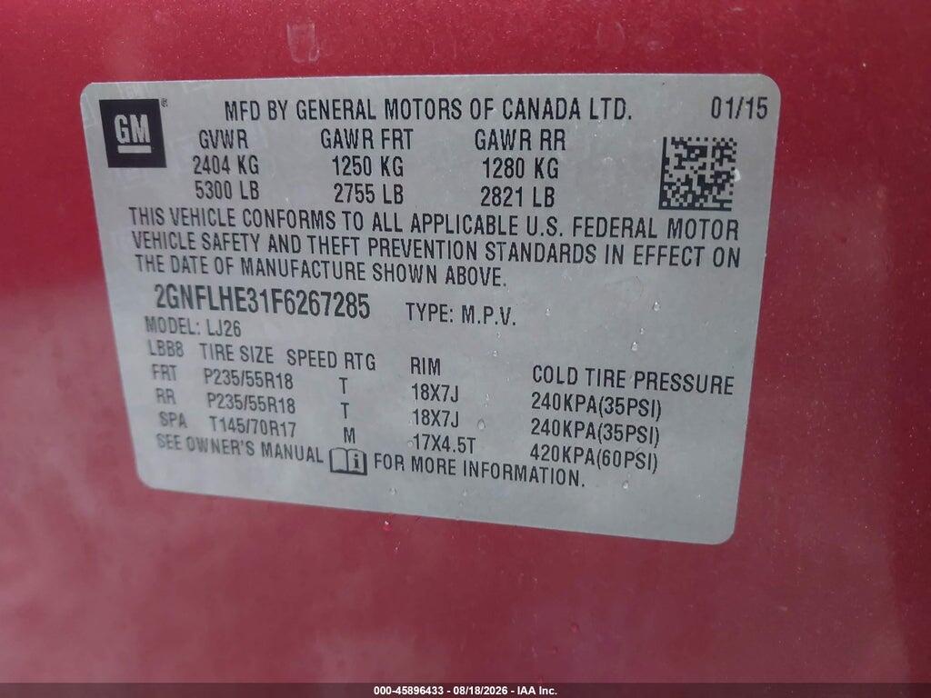 2GNFLHE31F6267285 2015 CHEVROLET EQUINOX photo no. 9