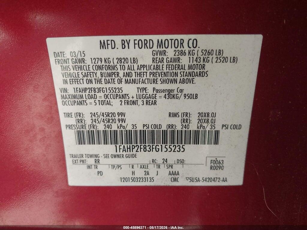 1FAHP2F83FG155235 2015 FORD TAURUS photo no. 9
