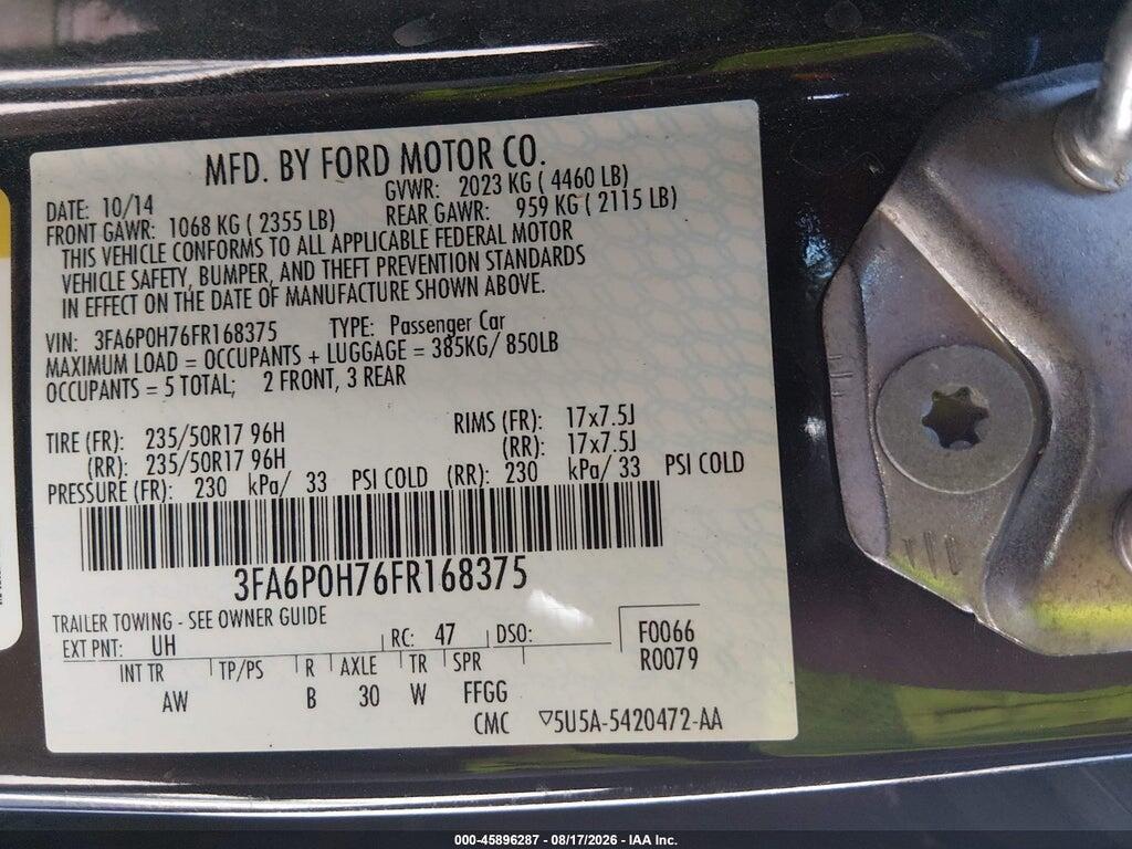 3FA6P0H76FR168375 2015 FORD FUSION photo no. 9