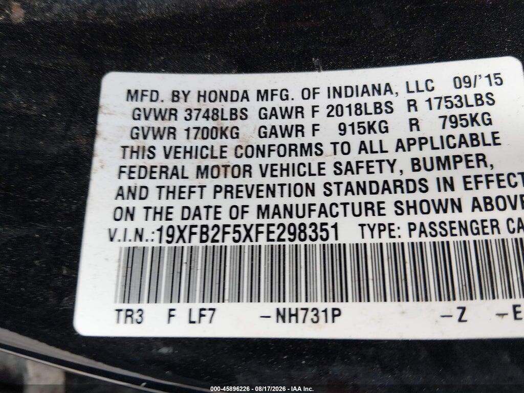 19XFB2F5XFE298351 2015 HONDA CIVIC photo no. 9