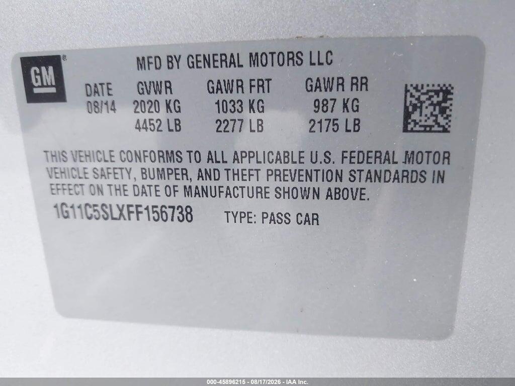 1G11C5SLXFF156738 2015 CHEVROLET MALIBU photo no. 9