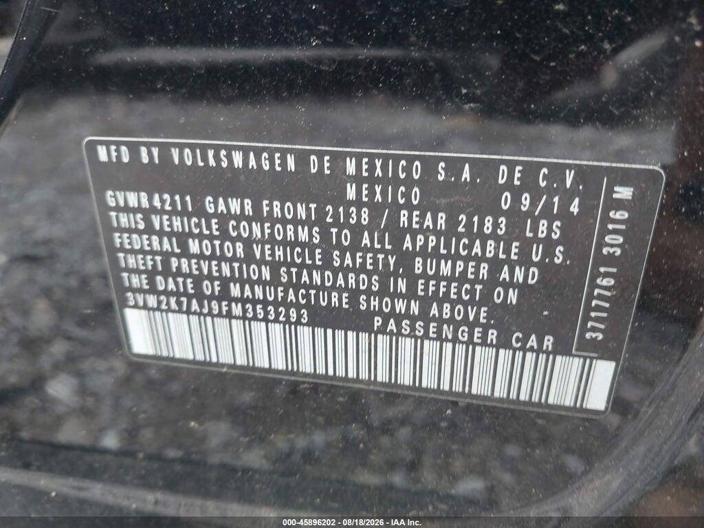 3VW2K7AJ9FM353293 2015 VOLKSWAGEN JETTA photo no. 9