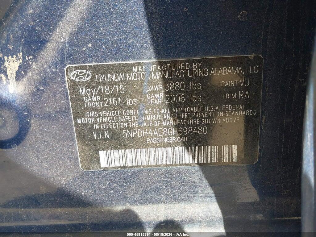 5NPDH4AE8GH698480 2016 HYUNDAI ELANTRA photo no. 9