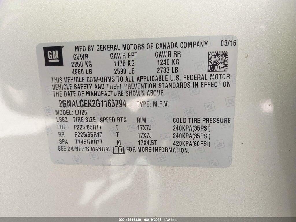 2GNALCEK2G1163794 2016 CHEVROLET EQUINOX photo no. 9