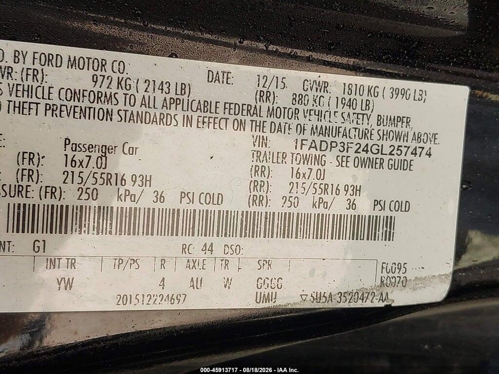 1FADP3F24GL257474 2016 FORD FOCUS photo no. 9