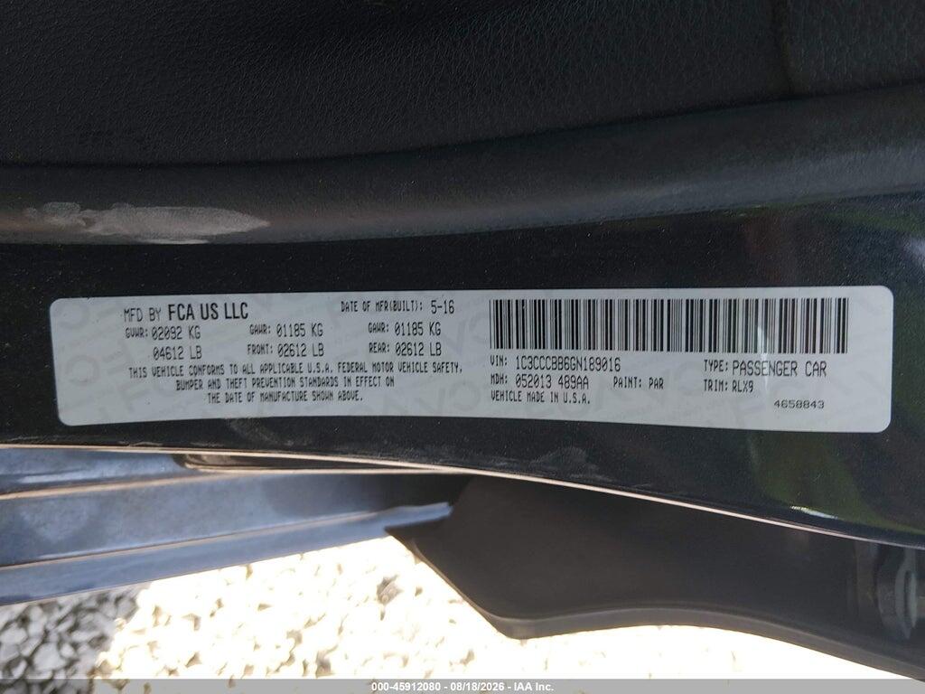 1C3CCCBB6GN189016 2016 CHRYSLER 200 photo no. 9